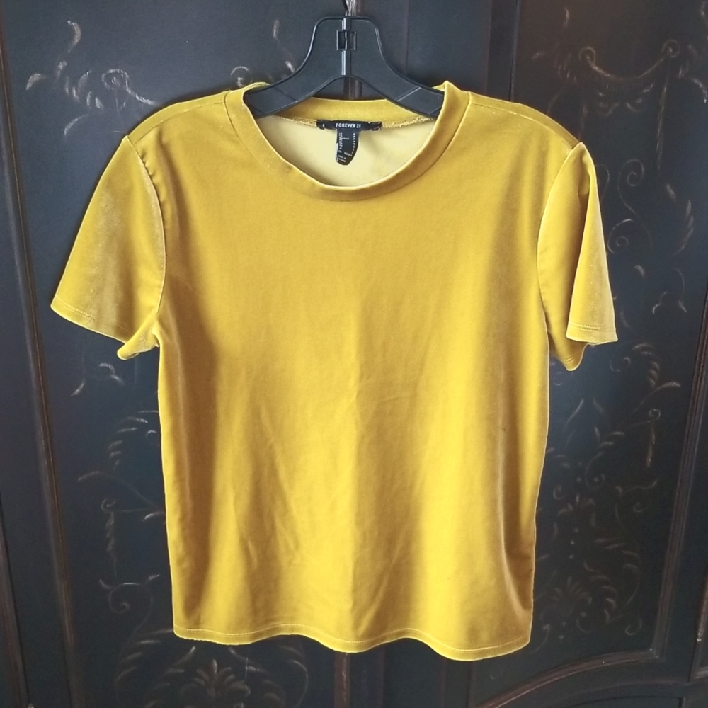 Forever 21 Mustard Gold Velvet Short Sleeve Top Size S